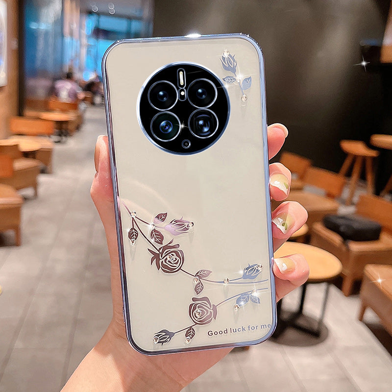 Drop-proof Soft TPU Phone Cover for Huawei Mate 50 Pro 4G Flower Pattern Rhinestone Decor Electroplating Smartphone Case Drop-proof Soft TPU Phone Cover for Huawei Mate 50 Pro 4G Flower Pattern Rhinestone Decor Electroplating Smartphone Case